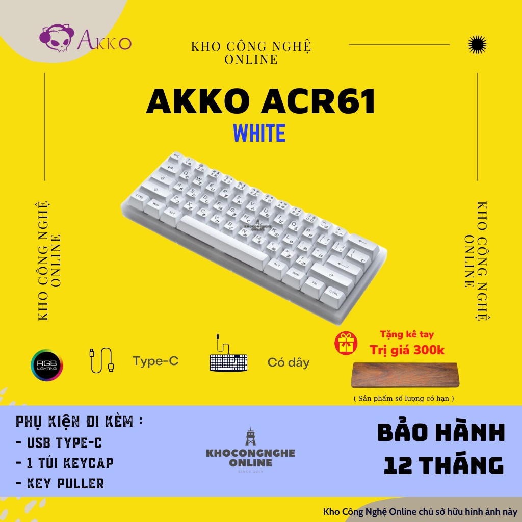 [Mã 33ELSALE hoàn 7% đơn 300K] Bàn phím cơ AKKO ACR61 white (Hotswap / RGB / AKKO CS sw Jelly Pink)