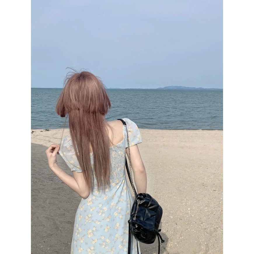 ĐẦM XANH HOA VÀNG TAY BỒNG RÃ NGỰC CHUN SAU LƯNG