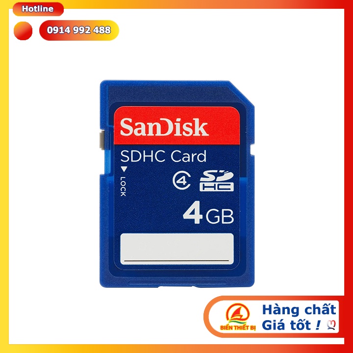 Thẻ nhớ SD Sandisk 4GB Class cho máy tính công nghiệp, Laptop, máy ảnh, PDA và các thiết bị điện tử khác.