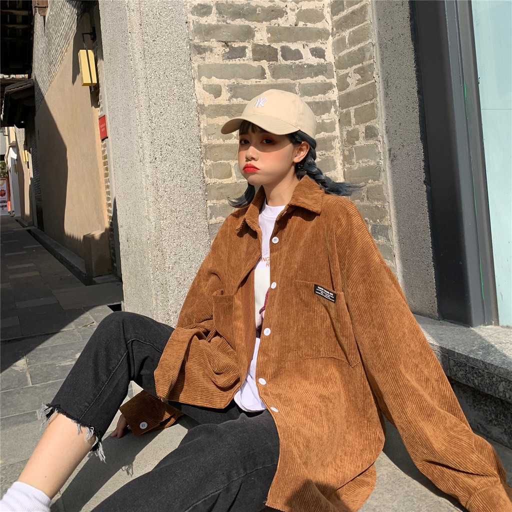 Áo Sơ Mi Nhung TĂM 2 túi Unisex Form Rộng - Áo sơ mi nam nữ phong cách Ulzzang ZOOZOO
