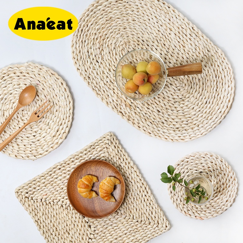 Thảm lót cốc ANAEAT sợi ngô bện hình tròn cách nhiệt trang trí bàn ăn đẹp mắt