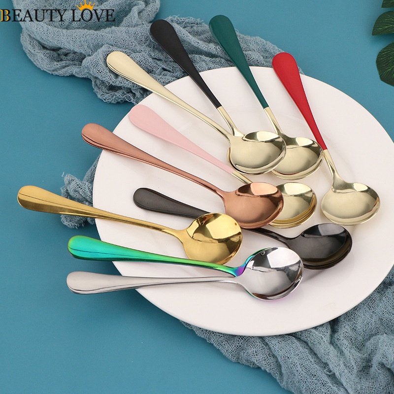 [Mới] Muỗng Cà Phê / Muỗng Uống Trà / Kem Bằng Thép Không Gỉ Tay Cầm Ngắn Nhiều Màu Sắc