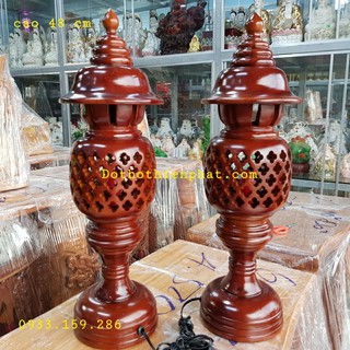 Cặp đèn thờ gỗ tràm bông vàng cao 48 cm loai 1 rất đẹp