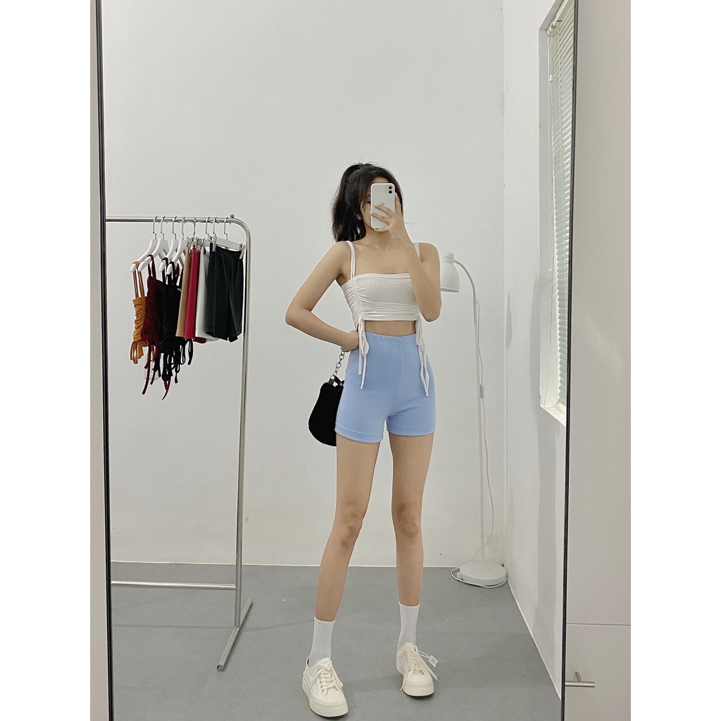 Quần short nữ HHVINTAGE kiểu lưng cao dáng ôm thun co giãn Biker A28