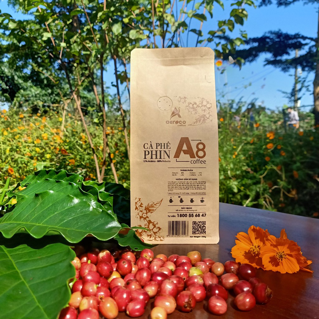 Cafe nguyên chất cà phê bột A8 AEROCO COFFEE cà phê nguyên chất 100% gói 250g | BigBuy360 - bigbuy360.vn