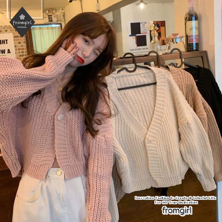 Áo Khoác Cardigan Tay Dài Dáng Rộng Phong Cách Hàn Quốc 2021