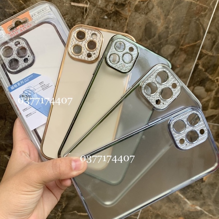 Ốp Sulada nhám camera đính đá cho iPhone 13, 13 Pro, 13 Pro Max,11, 12 Pro Max viền màu chống vân tay, bảo vệ camera