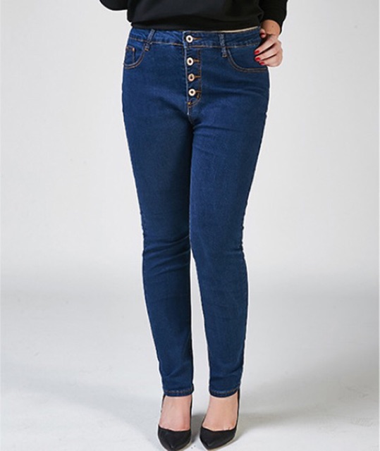 Quần jean dài big size lưng cao 4 nút màu xanh size ngoại cỡ 70-100kgq