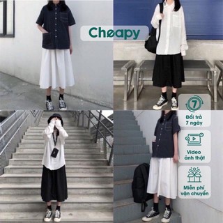 Chân váy xoè kaki đôi bạn thân dáng dài freesize đen trắng be cạp chun qua gối vintage V357