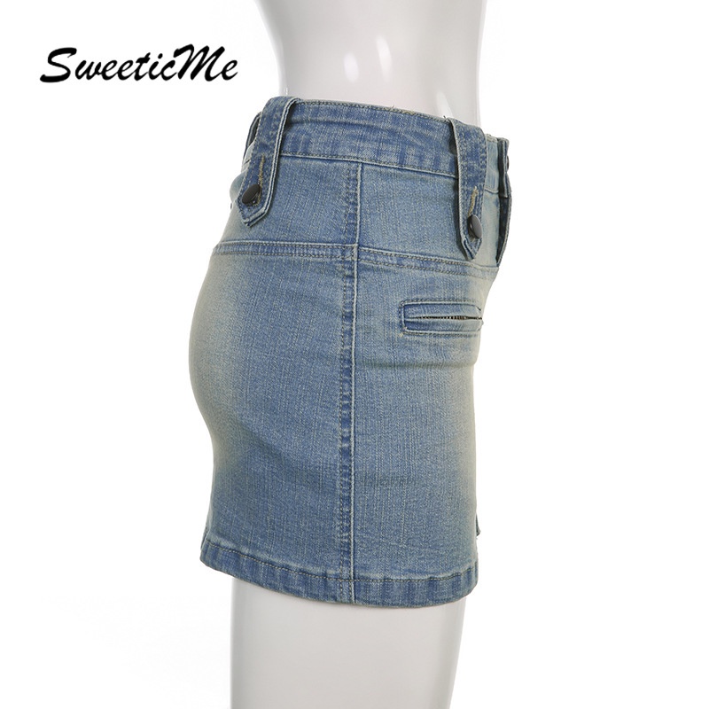 Sweeticme Váy Denim Khâu Không Đều 2022 Dành Cho Nữ