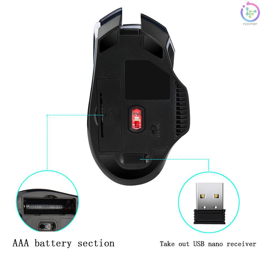 PCER♦G821 Gaming Mouse Rechargeable Wireless Mouse Adjustable 2400DPI Optical Computer Mouse 2.4Hz M