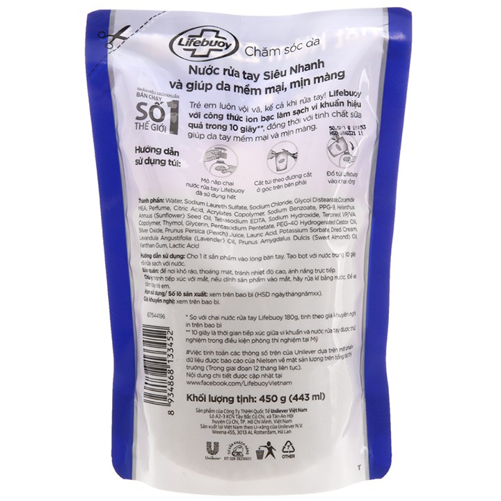 Nước rửa tay túi 450g bảo vệ vượt trội 10 | BigBuy360 - bigbuy360.vn