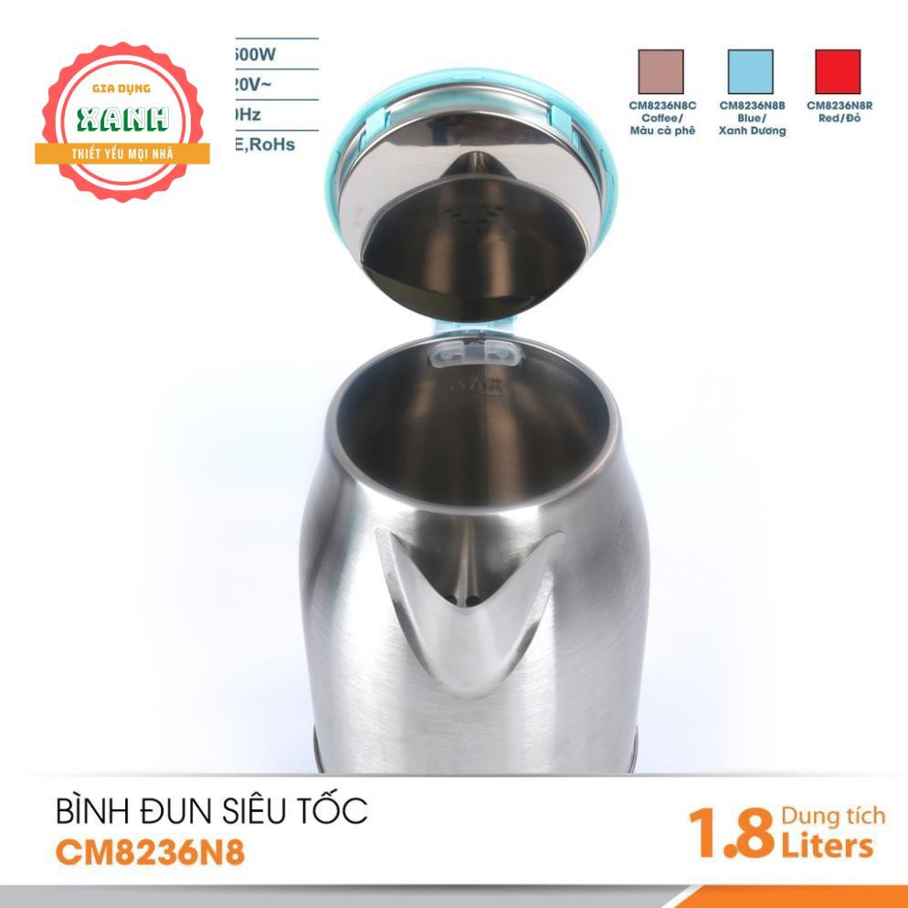 Bình đun siêu tốc 1.8L Comet CM8236N8, GIAO MÀU NGẪU NHIÊN