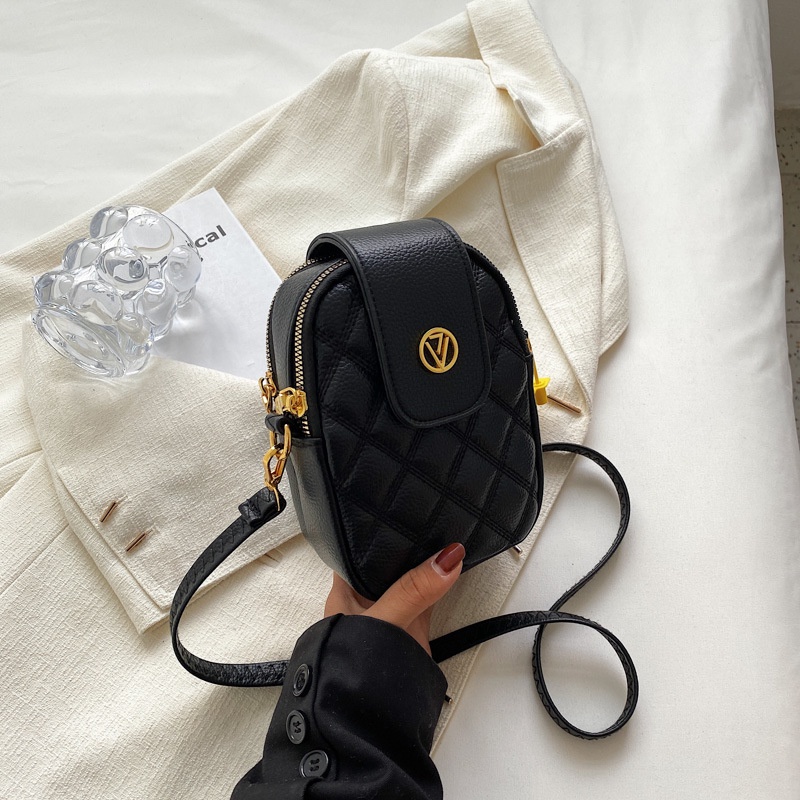 Túi da mềm đeo chéo IELGY đựng điện thoại họa tiết hình thoi thời trang dành cho nữ