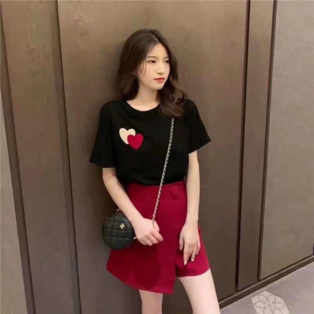 Sét áo Tim + quần giả váy vạt chéo