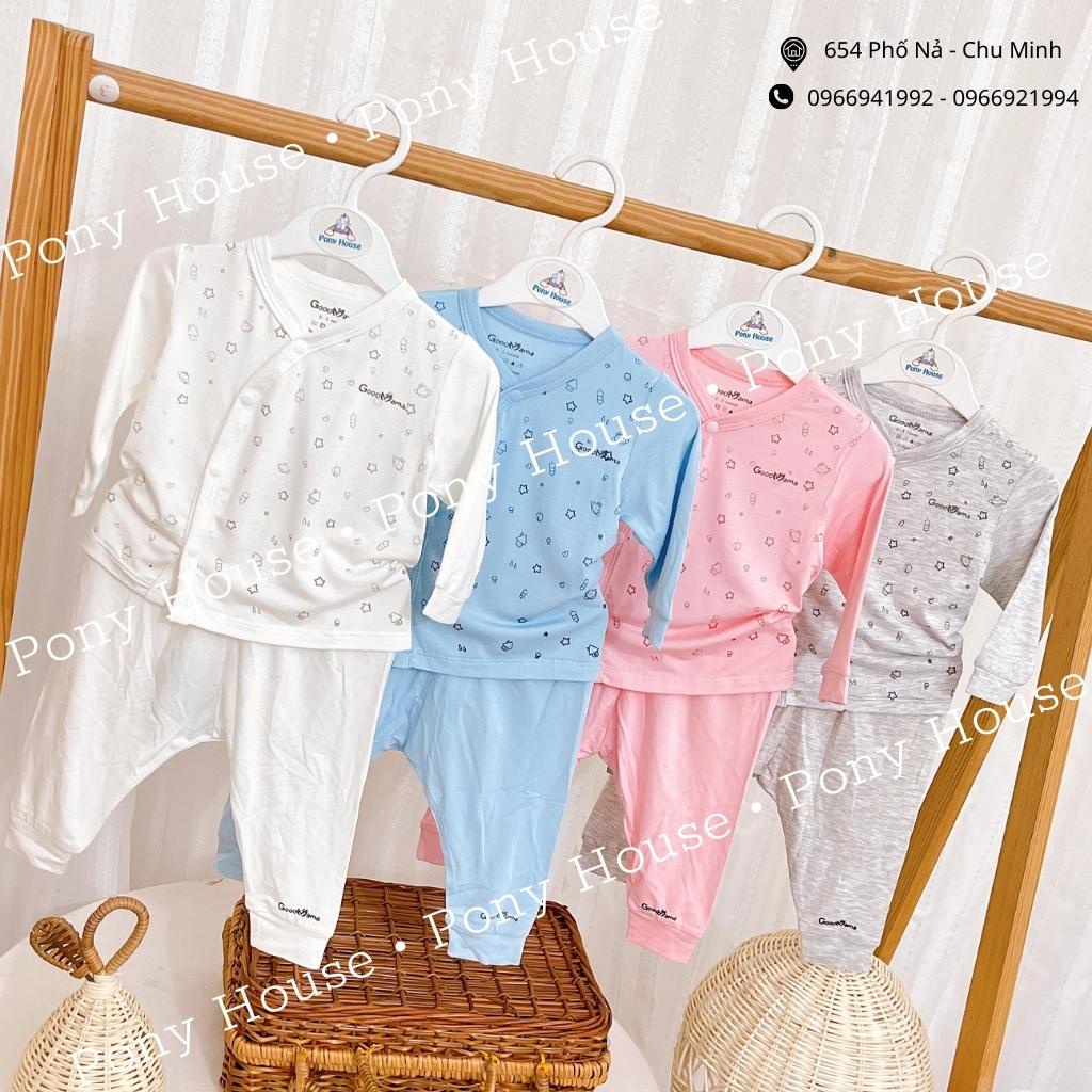 Bộ Quần Áo Sơ Sinh Dài Tay Cài Lệch (Cài Chéo) Goodmama Họa Tiết Cho Bé Trai, Bé Gái Chất Bambo Petit Siêu Mềm Mát