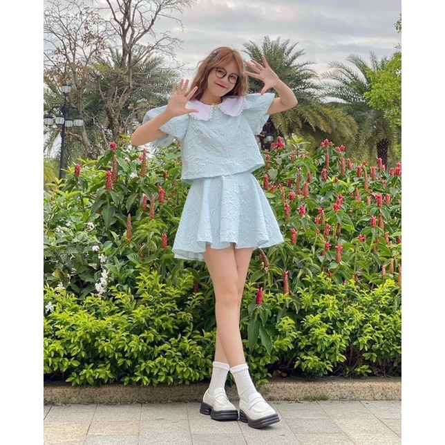 (ẢNH THẬT) SET XỐP ÁO CỔ BÈO KÈM CHÂN VÁY