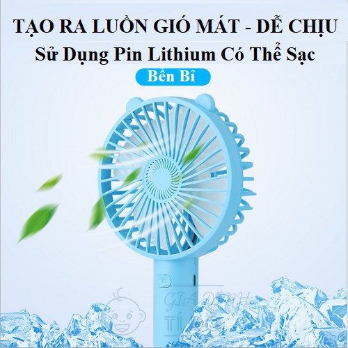 Quạt Cầm Tay - Quạt Mini Tích Điện Có Chân Để Bàn Tiện Ích 3 Mức Độ gió Siêu Mát N11