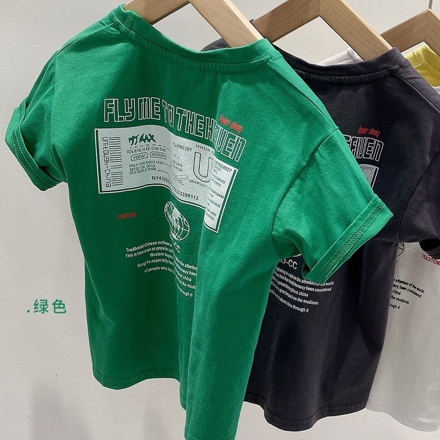 Áo Thun Cotton Trơn Tay Ngắn In Chữ Thoải Mái Thời Trang Mùa Hè Cho Bé Trai / Gái 5 Tuổi