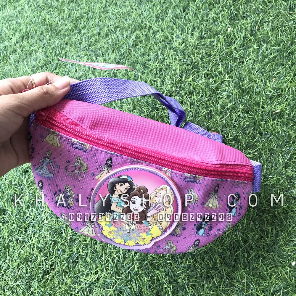 Túi đeo bao tử 1 ngăn hình công chúa Princess màu hồng tím cho bé gái siêu hot - (Thái Lan) - 165NPCNG8008 - (21x11cm)