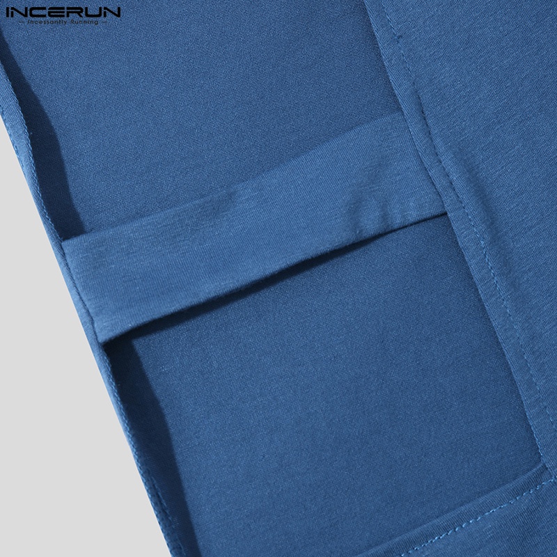 INCERUN Áo Thun Tay Ngắn Cổ Tròn Thiết Kế Lỗ Thời Trang Cho Nam