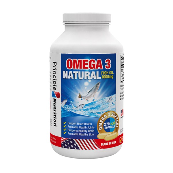 Dầu Cá Tự Nhiên Giúp Cải Thiện Trí Nhớ,Bổ Mắt,Đẹp Da,Omega 3 Natural Fish Oil 1000mg 270+30 viên - Principle Nutrition