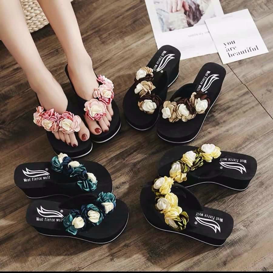 Dép kẹp đế xuồng lượn sóng quai kết bông cao cấp