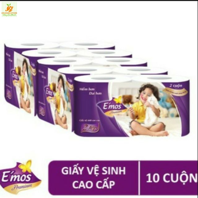 COMBO 10 cuộn Giấy vệ sinh E'Mos TÍM 2 Lớp