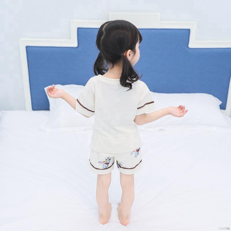 ruiaike  Summer Boy Girl Short-Sleeved Sleepweat Suits Kids Cartoon Print Tops Pants Pajamas Set