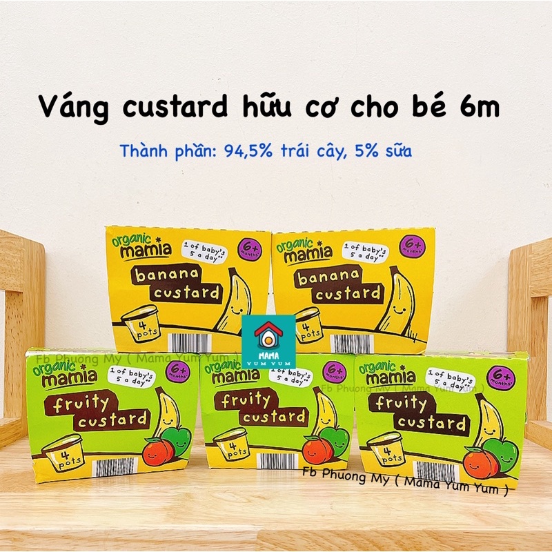 Date 2023 Váng sữa custard hoa quả hữu cơ Mamia cho bé 6 tháng 6m của Anh