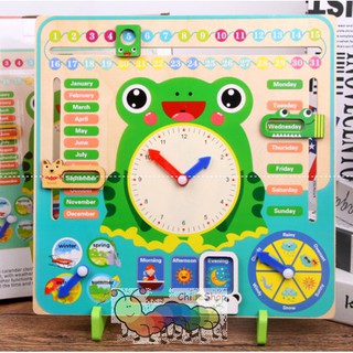 Bảng lịch đồ chơi bằng gỗ hình ếch cho bé - Có đế kê để bàn