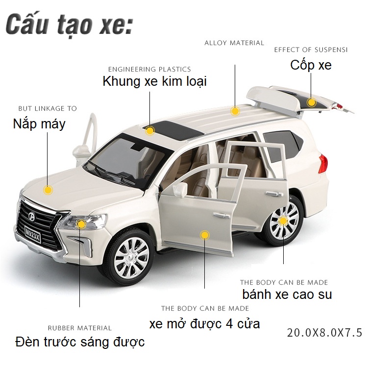 Đồ chơi trẻ em xe mô hình ô tô Lexus LX570 XLG tỉ lệ 1:24 xe bằng sắt mở được cửa có âm thanh và đèn
