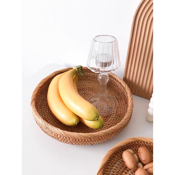Bát mây tròn dáng thấp , đĩa mây đựng hoa quả bánh kẹo decor phòng Mây Tre Đan Thuỷ Khanh