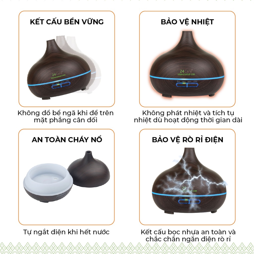 Máy khuếch tán tinh dầu 24Care công suất 10W dung tích 500ml có chế độ hẹn giờ