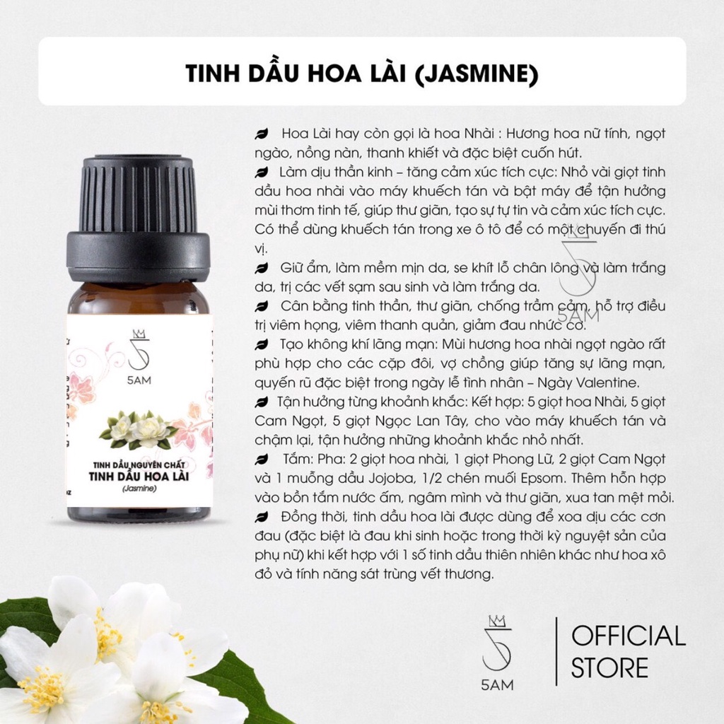 [CHAI LỚN] Tinh dầu Hoa Lài ( Nhài ) Ấn Độ 100ml | 5AM Store