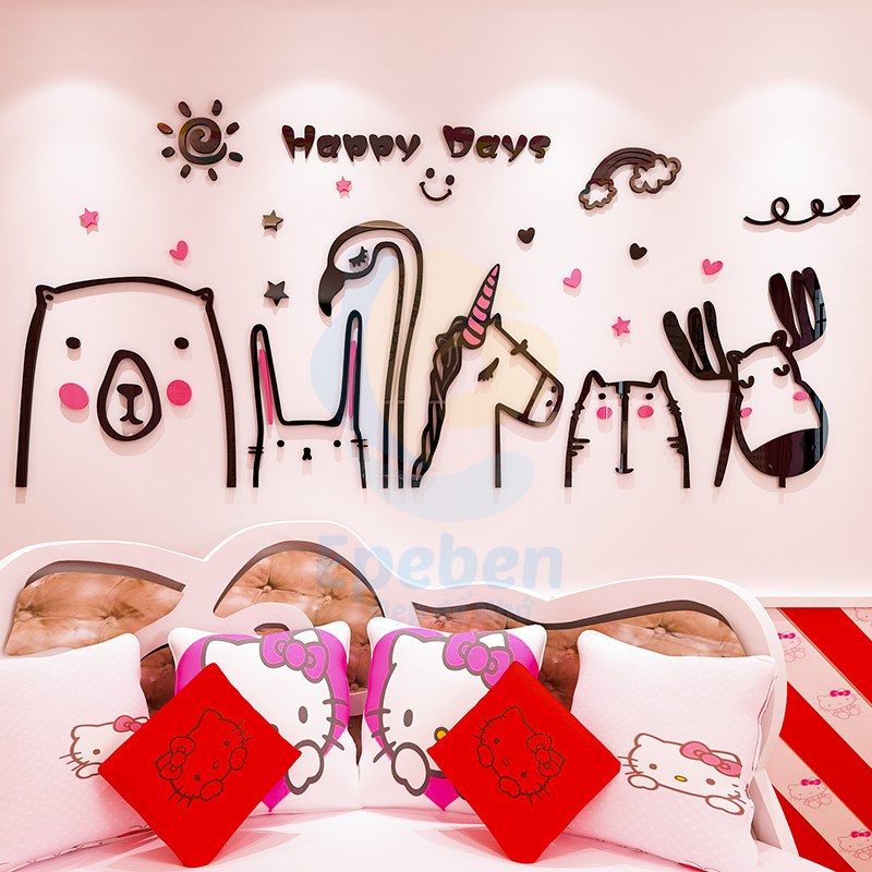 Tranh dán tường mica 3d decor khổ lớn happy days trang trí mầm non, phòng cho bé Nhiều Size - EPeBen