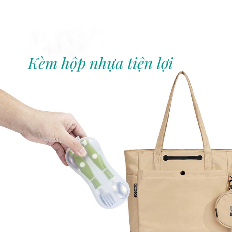 Bộ thìa dĩa tập xúc bẻ cong 360 độ chất liệu inox 304