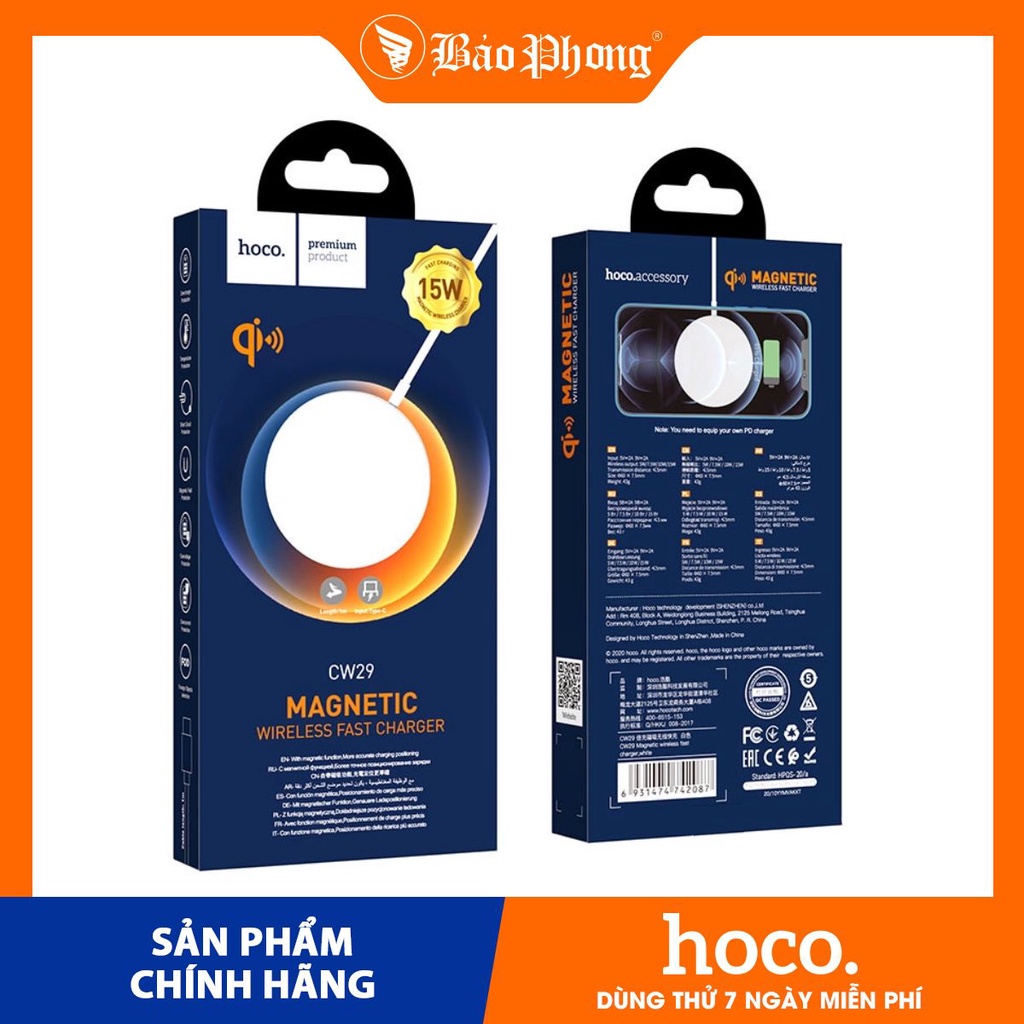 Dock Sạc Không Dây HOCO CW29 - 15W đế cốc cóc Dành cho i-Phone IP 7 8 Plus X Xs 11 12 Pro Max i-Pad Mini Samsung Oppo