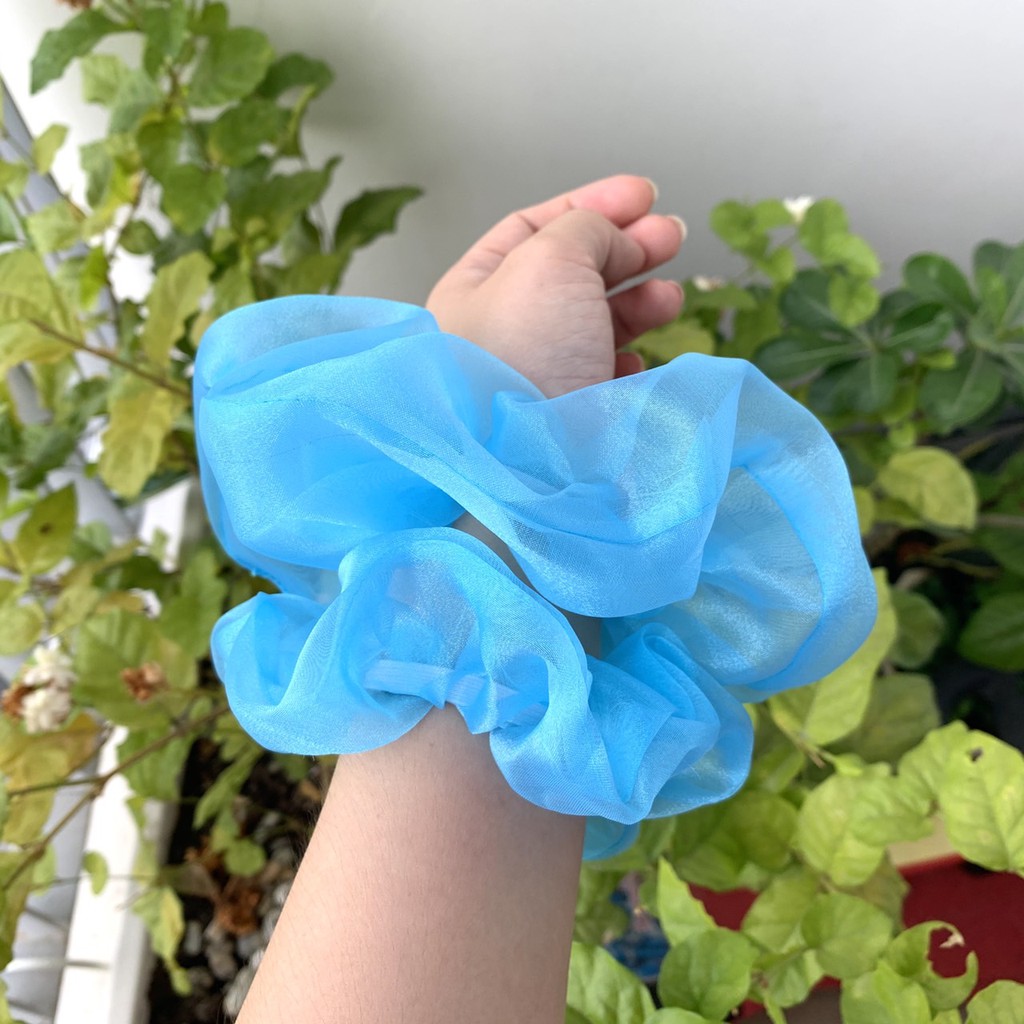 Cột tóc vải scrunchies voan ánh sáng cao cấp