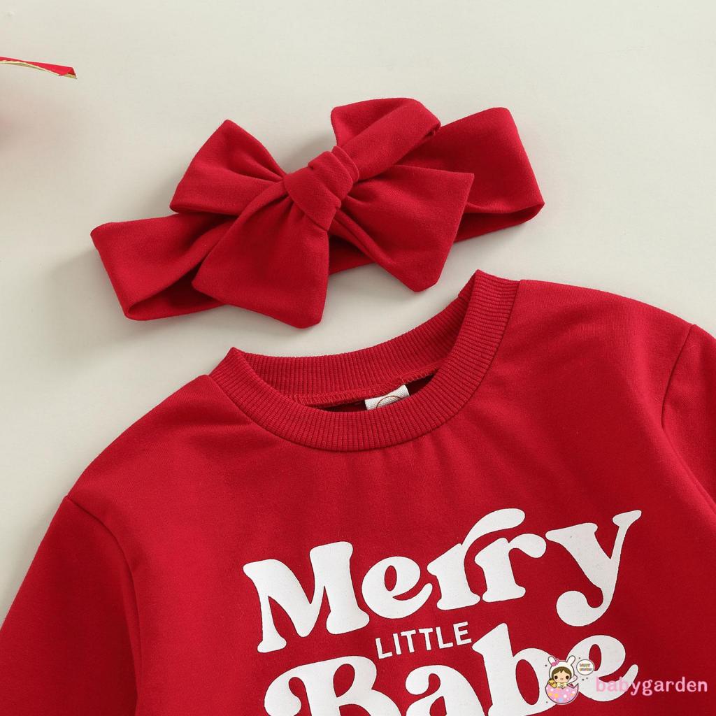 Set Đồ 3 Món Gồm Áo Cổ Tròn In Chữ + Váy Tulle + Băng Cài Đầu In Họa Tiết Giáng Sinh Cho Bé Gái 0-24 Tháng Tuổi