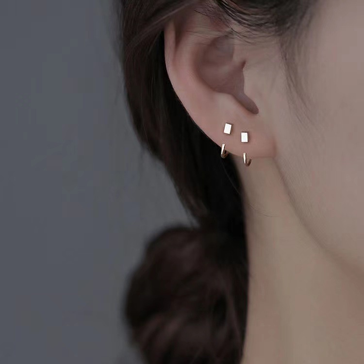Bông tai vuông thanh móc tròn khuyên tai nữ nam cá tính