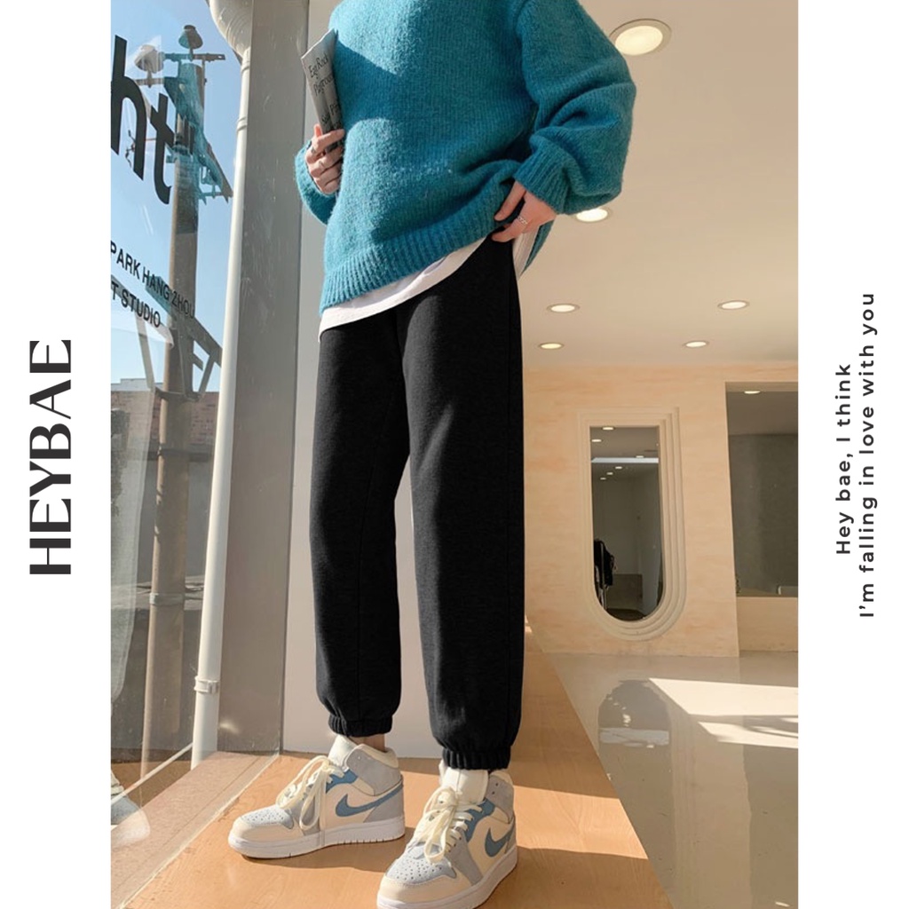Quần jogger len tăm Tommy HEYBAE cạp chun chất tăm siêu ấm basic unisex quần bó ống cho nữ mùa đông QV009
