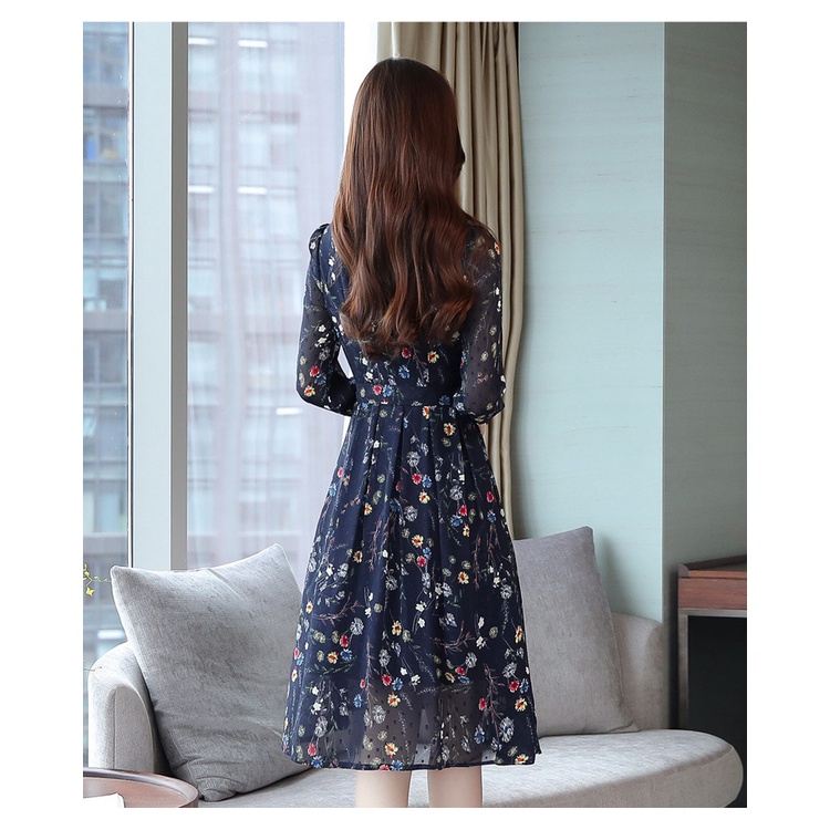 Váy trung niên sang trọng, thiết kế tay dài phong cách Hàn Quốc, vải voan mềm, mịn, mát phối hoa - WOBE Happy Mami - L78 | BigBuy360 - bigbuy360.vn