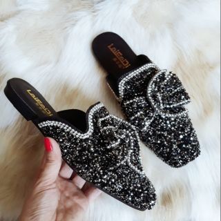 Combo dép sục đen đính đá