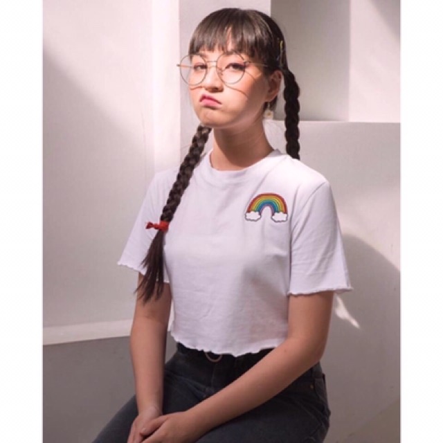 Áo croptop  Áo kiểu nữ thêu hình cầu vồng Ulzzang