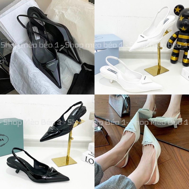 Sandal mũi nhọn gót nhú da trơn fullbox