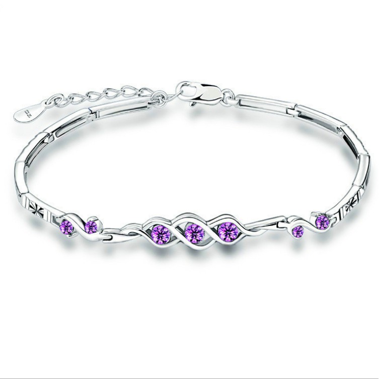 Lắc Tay Bạc Ý S925 Thiết Kế Lượn Sóng Đính Đá Thời Trang BNLT-05 Bảo Ngọc Jewelry