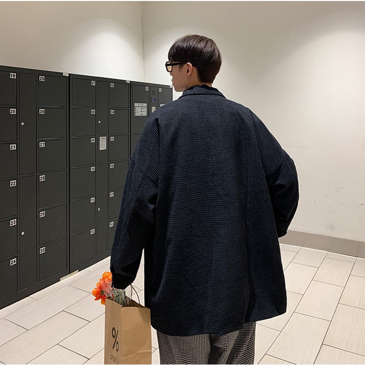 Áo khoác Blazer Nam Form rộng dài tay unisex basic chất nhung tăm phong cách Hàn Quốc Vest Áo Blazer nam form rộng