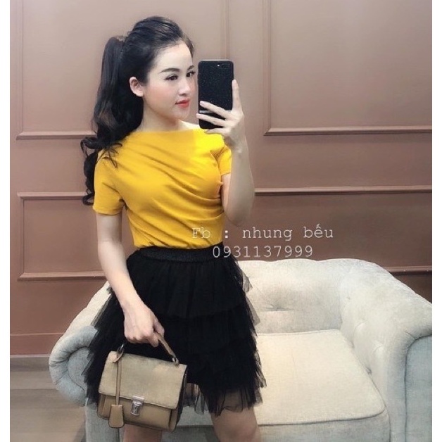 Áo kiểu lệch vai ngắn tay tôn dáng, Áo thun kiểu tay cộc vải cotton AS0101 - NhiNhi Shop