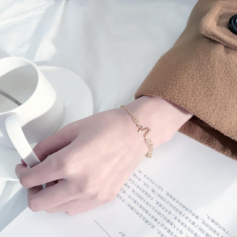 Vòng Tay Kim Loại Mặt Hình Nhịp Tim Phong Cách Harajuku